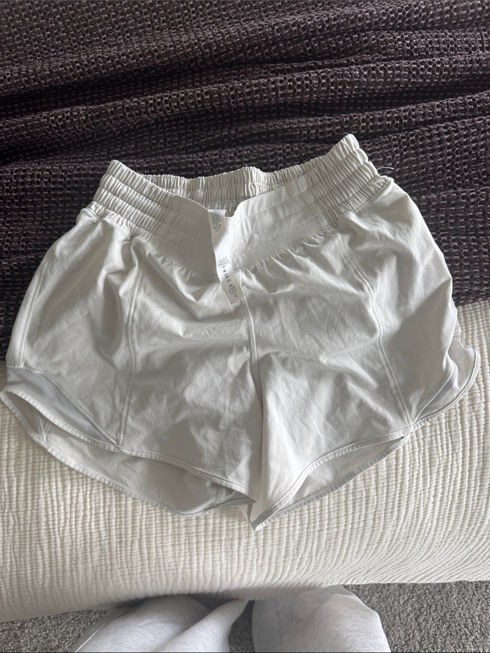 lululemon athletica light gray ruched-waist athletic shorts